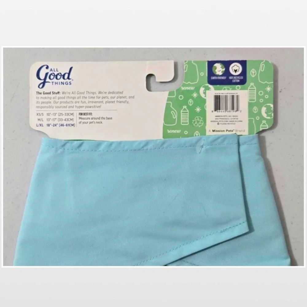 New Mission Pets Dog Bandana Large XL Blue Be Kind Happy World Heart NWT